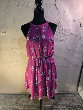 Blue rain Dress Womens Medium M Floral Flowers Party Sundress Cherry Blossoms